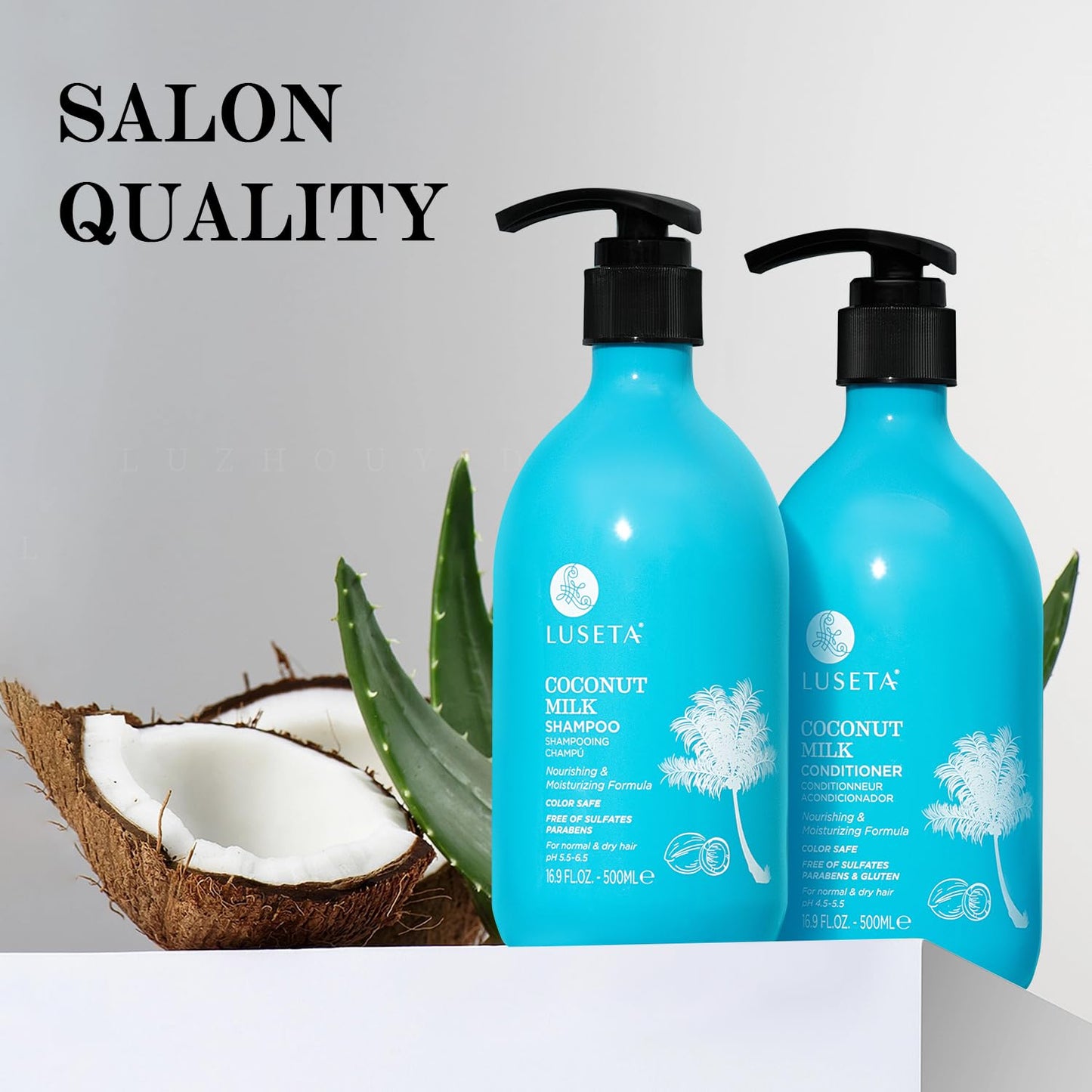 Luseta Coconut Oil Shampoo and Conditioner Set - with Argan, Avocado & Almond Oil - Moisturizing, Frizz Control & Split End Repair Sulfate Free, Color