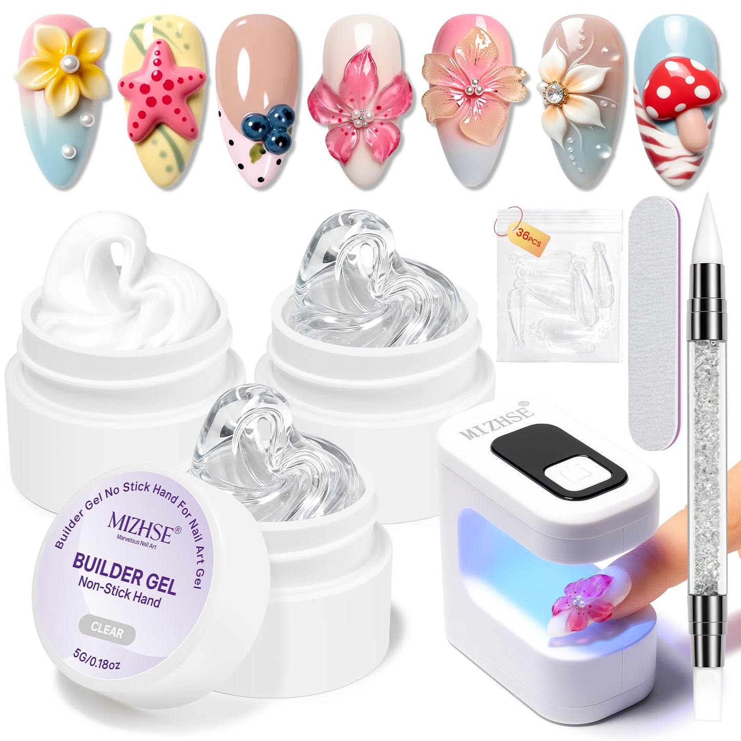 MIZHSE 3D Gel Nail Art Sculpting Molding Gel 3PCS Clear White & Nail Lamp Beauty and Personal Care MIZHSE Default Title