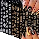 Snowflake Nail Art Stickers, Winter Nail Decals 3D Self-Adhesive Gold White Snowflake Xmas Tree Christmas Nail Design DIY Christmas Nail Decoration
