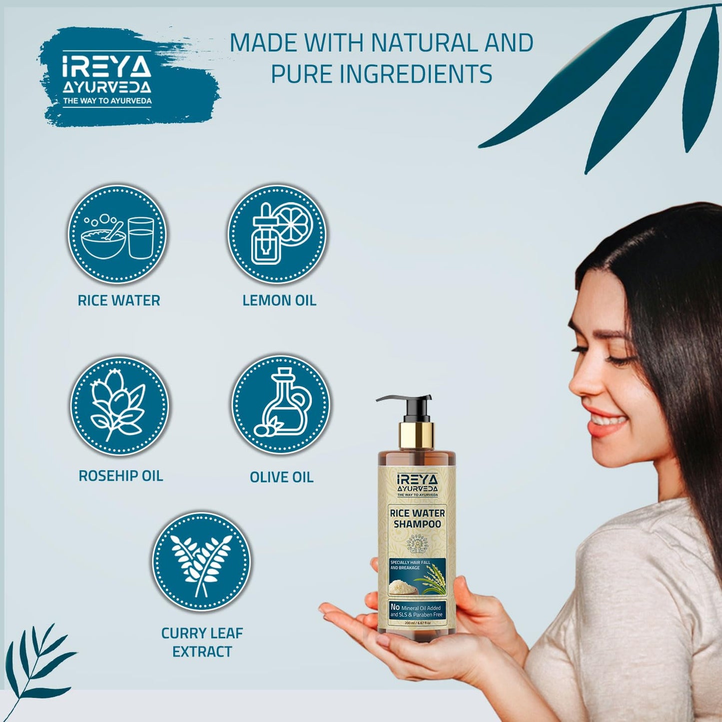 Rice Water Shampoo for hair with Rosehip oil 200ml (6.76oz) for Growth & Smooth Hair | Made with all natural ingredients No minerals