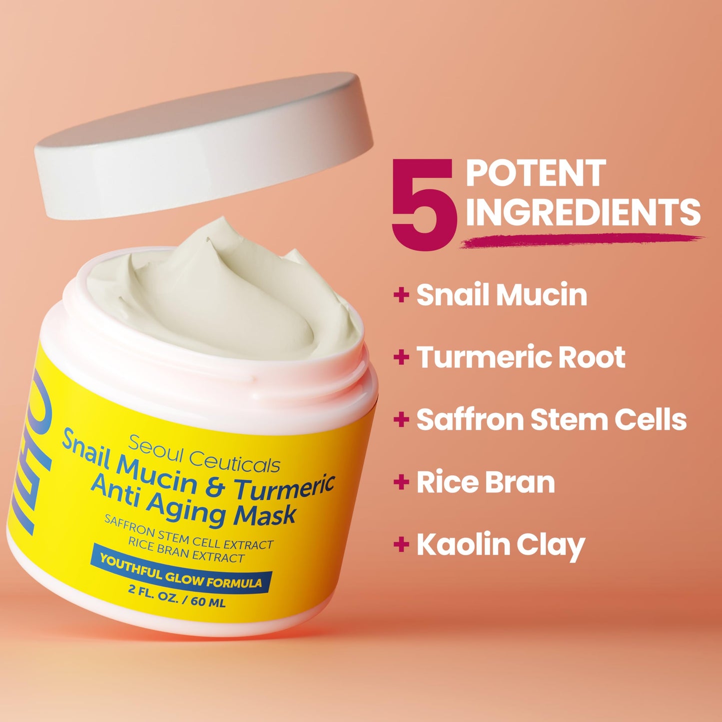 SeoulCeuticals Korean Face Mask Skin Care - Snail Mucin Turmeric Mask for Face - Cruelty Free K Beauty Anti Aging Face Mask for Healthy, Youthful Glow