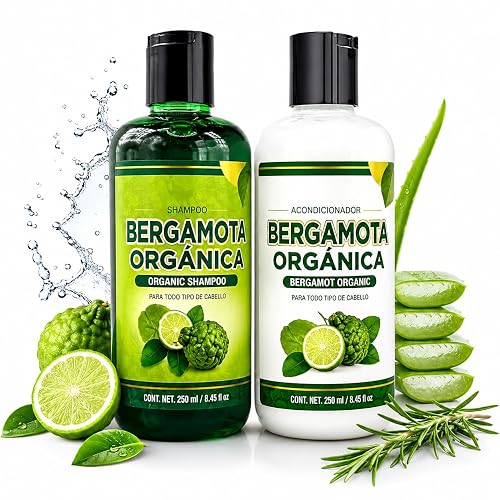 Shampoo Organic Bergamot + Conditioner (16.9 fl oz) with Aloe Vera & Rosemary | SHAMPOO ORGÁNICO BERGAMOTA con Sábila & Romero + Acondicionador - 500