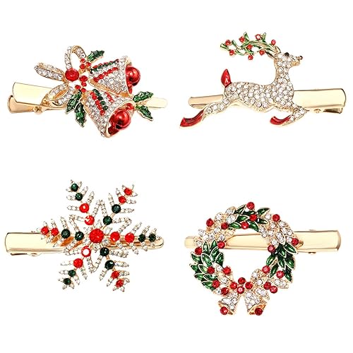 CENAPOG Christmas Hair Clips for Women Girls Sparkly Rhinestone Reindeer Wreath Hairpins Xmas Themed Snowflake Jingle Bell Hair Barrettes Festive