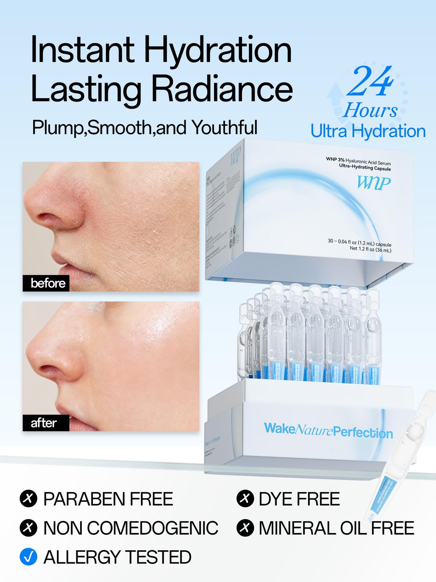 WNP Hyaluronic Acid Serum 3% for Face with 4D Multi-Layer Hydration | Ultra Hydrating Anti-Aging Serum | Moisturizer for Dry & Sensitive Skin | Beauty and Personal Care WNP
