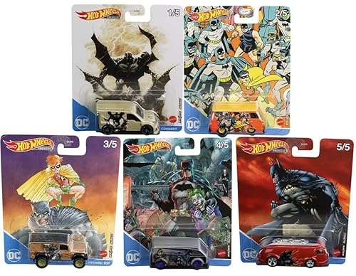 Hot Wheels Premium Pop Culture DC Batman Comics Complete 5‑Car Set - 1:64 Die‑Cast, DLB45-946P, Ages 3+