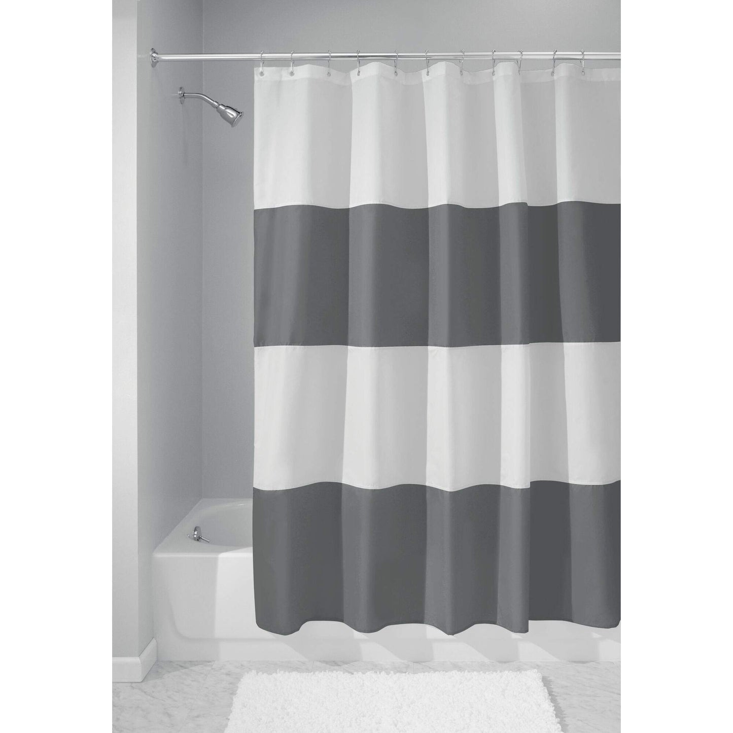 iDesign Zeno Wide Striped Shower Curtain for Master, Guest, Kids', College Dorm Bathroom, 72" x 72", Gray and White