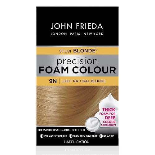 John Frieda Precision Foam Colour, Light Natural Blonde 9N, Full-Coverage Hair Color Kit, Anti-Fade Gray Coverage, Deep Color Saturation Hair Dye, 1