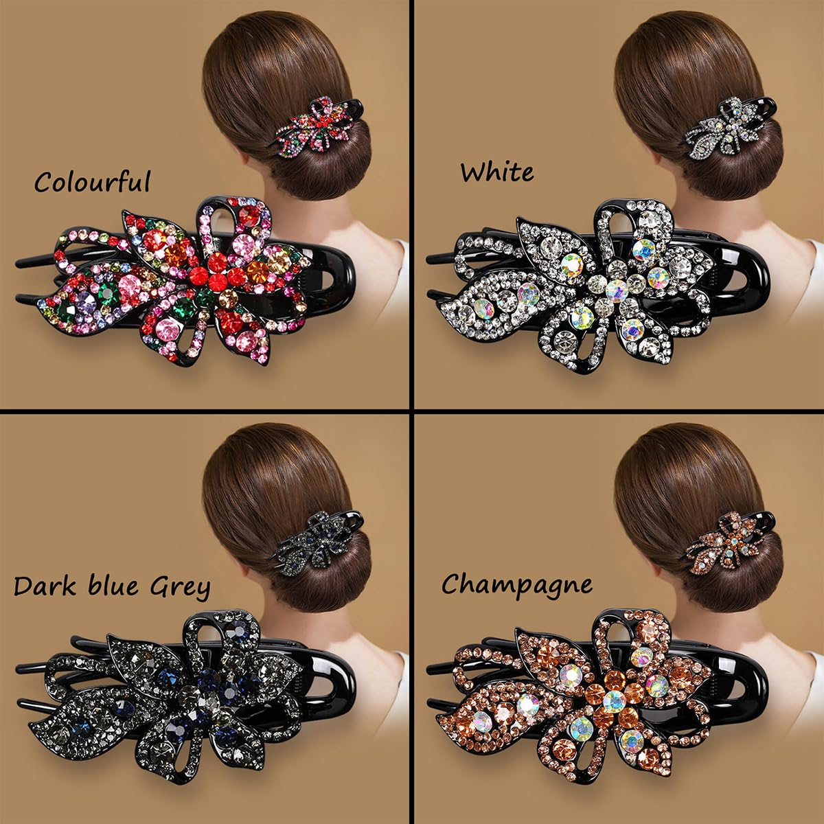 Yusier 4pcs Sparkling Rhinestone Duckbill Clips Decorative Hair Clips for Fine Hair Bling Crystal Prom Barrettes Diamond Hair Clips with Flower Hair