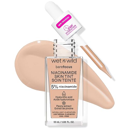 wet n wild Bare Focus Skin Tint, 5% Niacinamide Enriched, Buildable Sheer Lightweight Coverage, Natural Radiant Finish, Hyaluronic & Vitamin Hydration Boost, Cruelty-Free & Vegan - Natural Light
