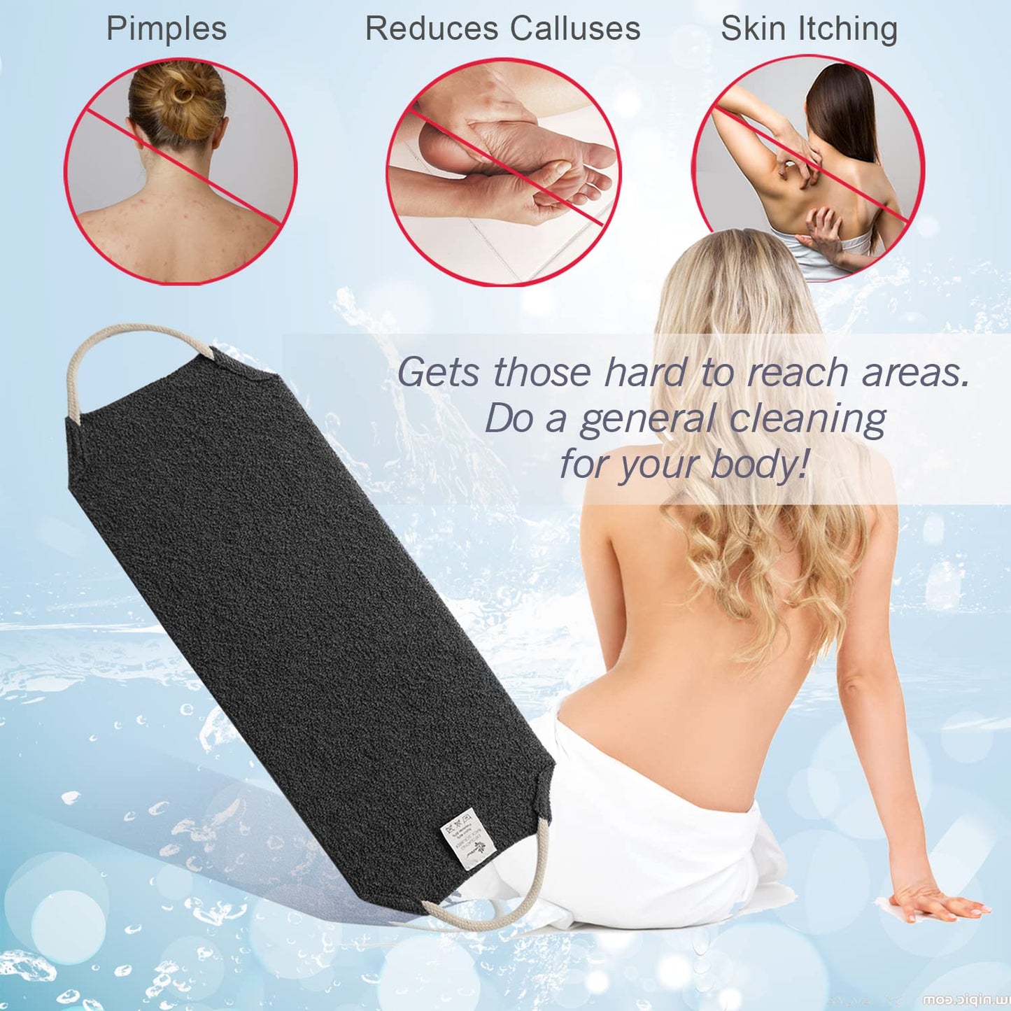 Evridwear Exfoliating Back Scrubber with Handles Two Sides for Body Shower Deep Cleans Skin Massages Invigorating Blood Circulation Men Women One Size