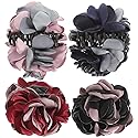 Lurrose 4Pcs Ribbon Hair Claws Large Claw Clamps Rose Flower Bow Jaw Hair Clip Barrette Ponytail Holders for Girls Women