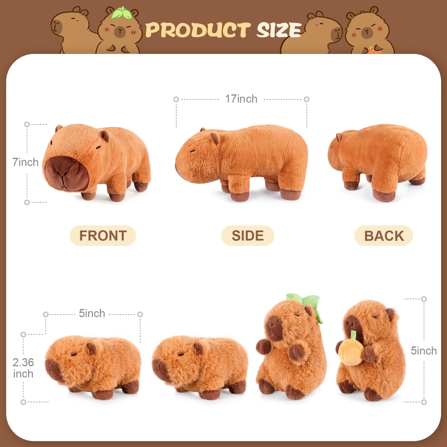 SuzziPals 5-in-1 Capybara Stuffed Animals with Babies Inside, 5Pcs Set Capybara Plush with Mommy & 4 Babies, Soft Pillow Plushies Decor, Cute 3 to 8…