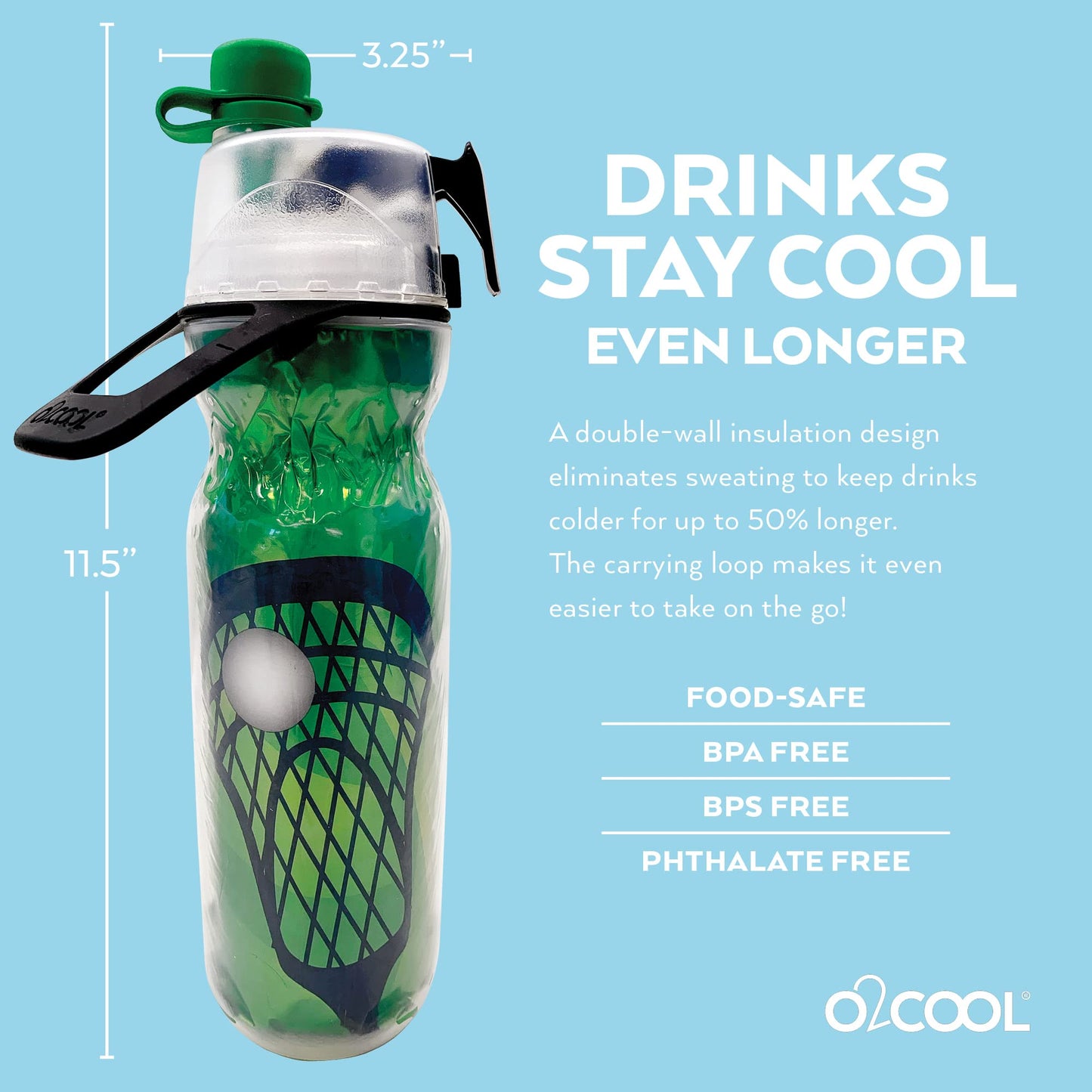 O2COOL Mist 'N Sip Misting Water Bottle 2-in-1 Mist And Sip Function With No Leak Pull Top Spout Reusable Sports Water Bottle - 20 oz (Lacrosse)