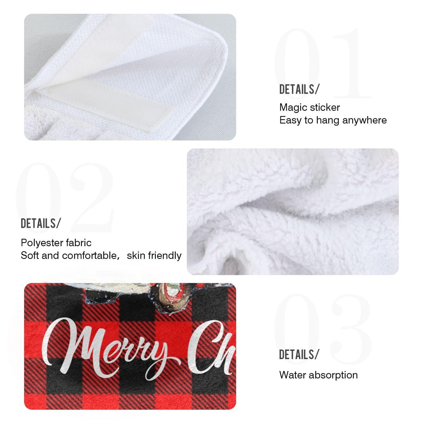 Boccsty Christmas Tree Truck Fingertip Bath Towels 2 Pcs New Year Red Black Plaid Tartan Hanging Kitchen Hand Towel Absorbent Dish Cloths…