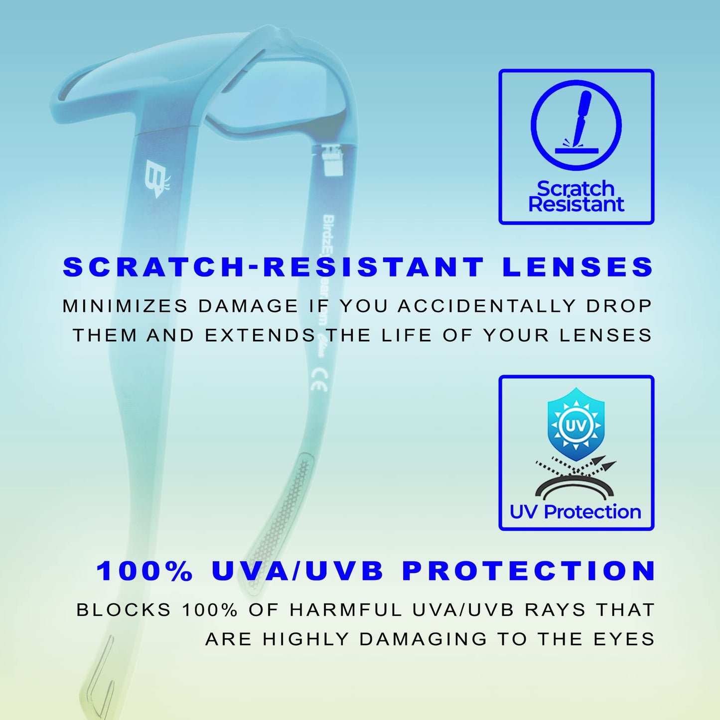 Birdz Eyewear Glide 3 Pairs Sunglasses for Men or Women Scratch Resistant Lens Lightweight Black Square Frame Smoke Green and Blue Mirror Lens