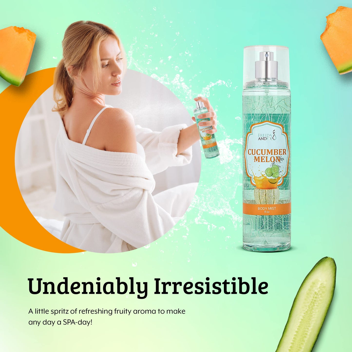 Cucumber Melon Fine Fragrance Body, Womens Perfume Fragrance Body Mist & Sprays, Women's Refreshing Scented Gifts & Presents 8 oz Fine Mist Spray