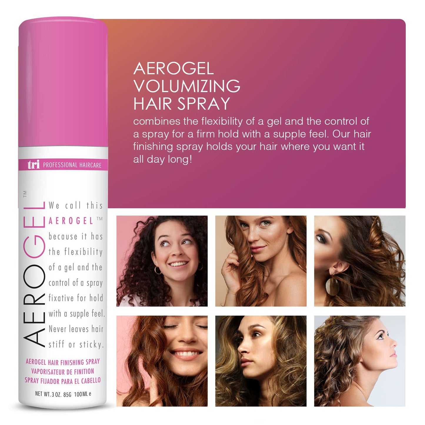 TRIDESIGN Aerogel Hairspray - Strong Hold Hair Finishing Spray for Volumizing & Control, Flexible Styling for All Hair Types, Non-Sticky and Scented