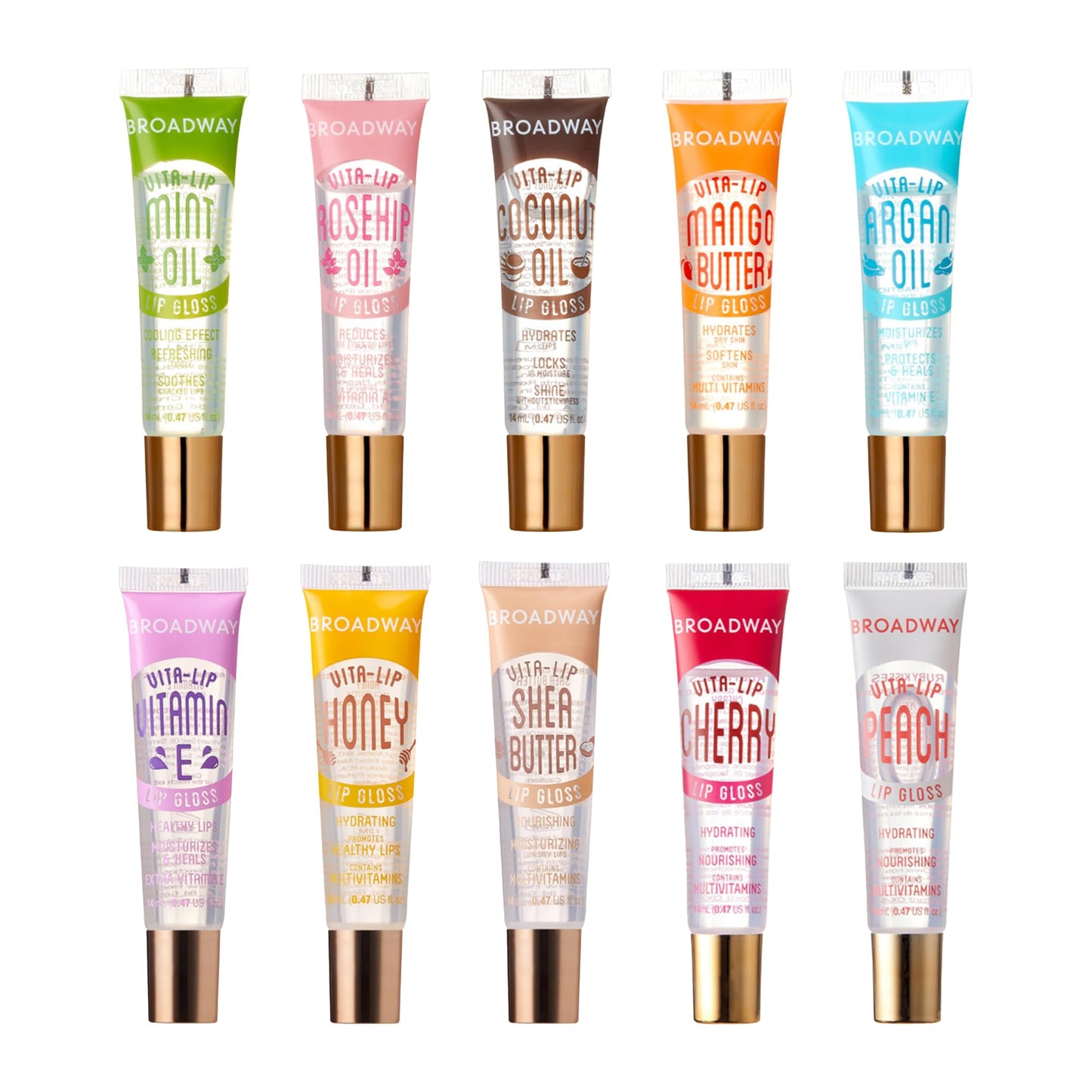 Ruby Kisses Broadway Vita-Lip Clear Lip Gloss (10 Pack), Hydrating & Soothing Formula with Vitamin, High-Shine Non-Sticky Lip Balm with Mint, Rosehip,