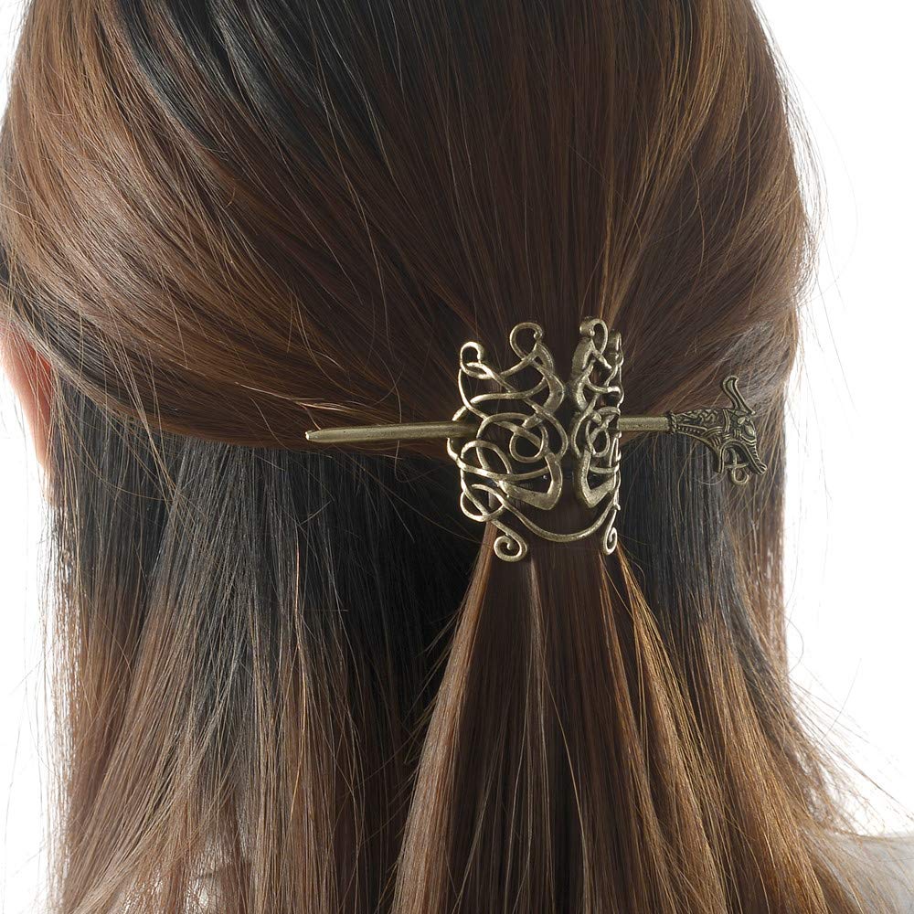 Large Celtic Knots Dragon Hairpins -Norse Viking Crown Hair Jewelry for Long Hair Braids Barrettes Vintage Viking Runes Women Girl Hairpin Hair Clips