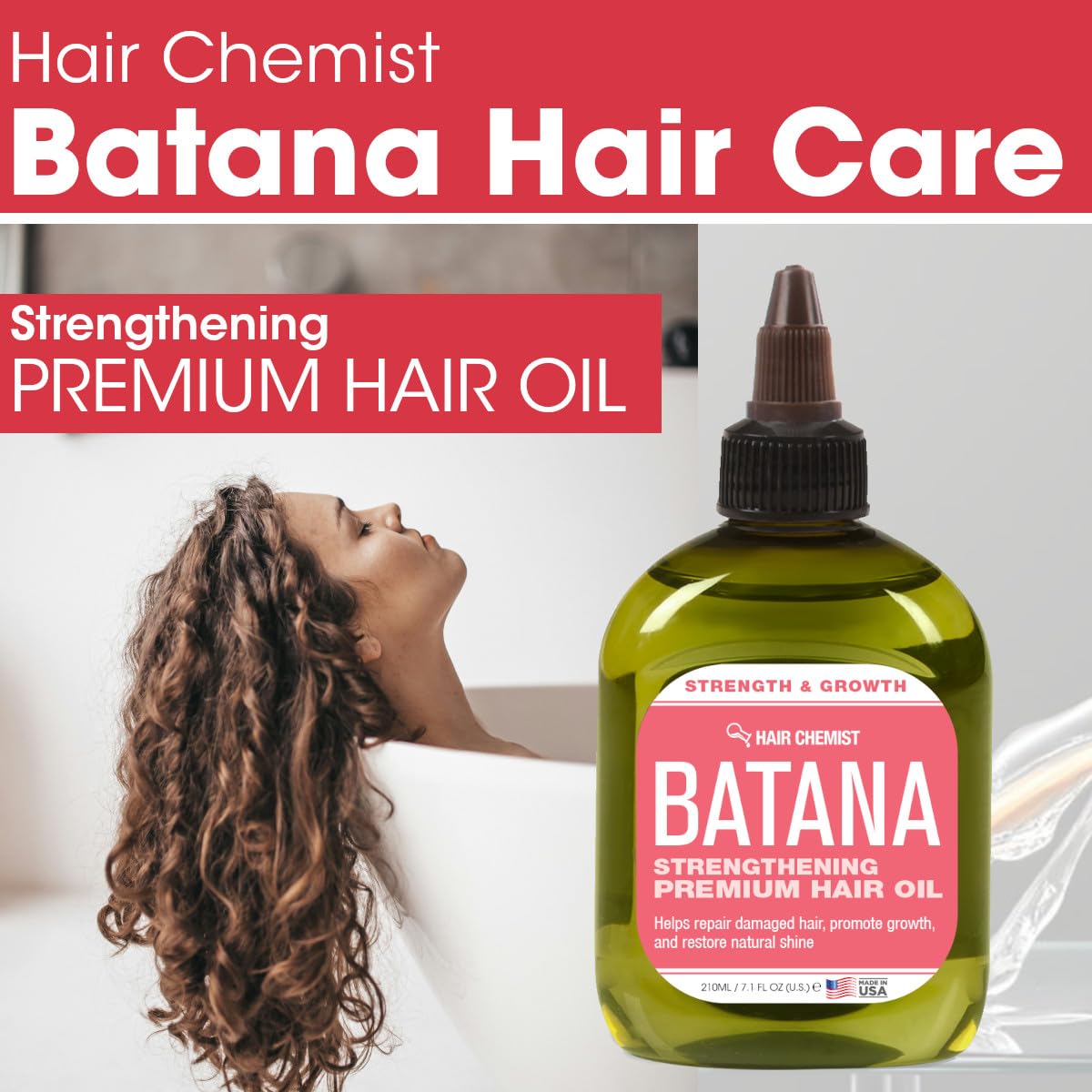 Hair Chemist Batana Strengthening Premium Hair Oil 7.1 oz. - Batana Hair Oil, Nourishing Batana Hair Growth Oil