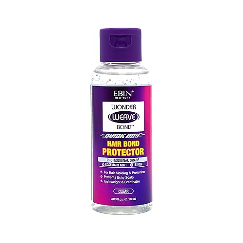EBIN NEW YORK Wonder Weave Bond Hair Protector (Clear) 3.38 Fl Oz - Quick Dry Protective Shield for Quick Weave - Lightweight, Rosemary Mint & Biotin