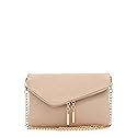FashionPuzzle Envelope Wristlet Clutch Crossbody Bag with Chain Strap (Nude) One Size