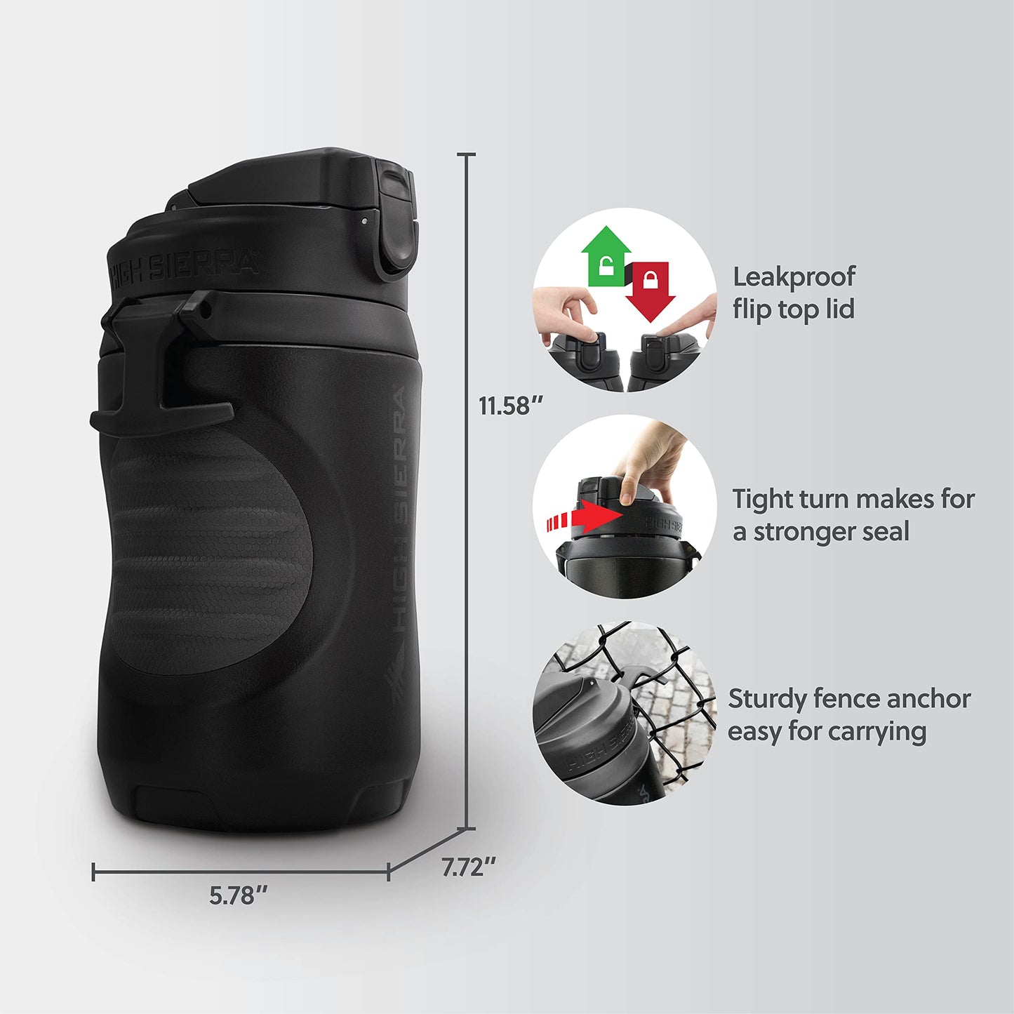 High Sierra 64 Ounce Insulated Water Bottle - Double Wall Stainless Steel Jug, Leakproof Flip-Top Lid, Large Metal Jug with Straw, BPA-Free, Half…