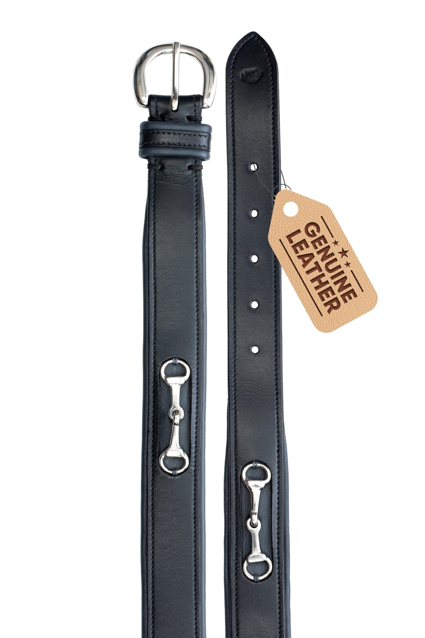 Equinavia Tirild Womens Leather Equestrian Horse Riding Belt with Bit Design - Black/Grey - M