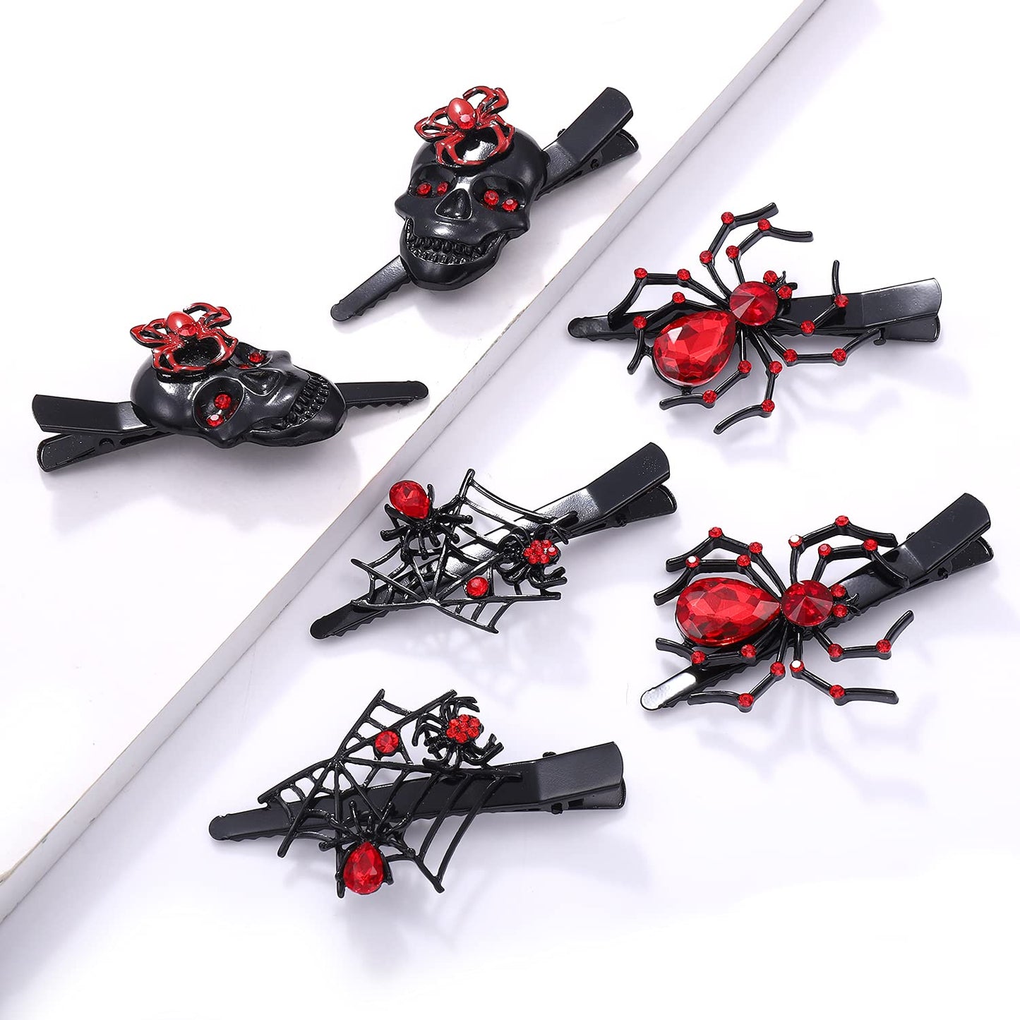 PHALIN Halloween Hair Clips Gothic Large Spider Web Skull Hair Clip for Women Spooky Alligator Duckbill Hair Pins Barrettes Halloween Hair Accessory