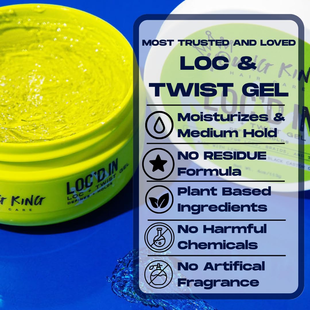 YOUNG KING HAIR CARE Loc & Twist Gel | Strong & Firm Hold, Smooths & Tames Frizz | No Flaking or Residue | Lemongrass and Apple Cider Vinegar |