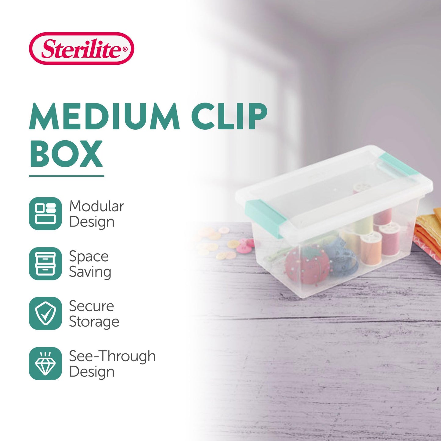 Sterilite 4-Pack Clip Box, Stackable Clear Plastic Bins with Latching Lids, Medium - Writing, Arts or Crafts Supplies Storage Containers for Home…