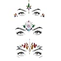 Christmas Face Gems,3PCS Crystal Body Glitter Face Stickers Festival Makeup Jewels Temporary Tattoo Glitter Rhinestone Adhesive for Face Eyes Body