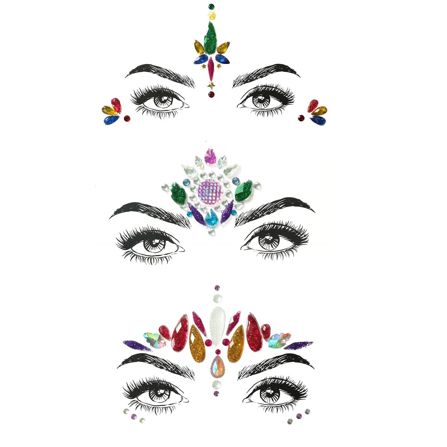 Christmas Face Gems,3PCS Crystal Body Glitter Face Stickers Festival Makeup Jewels Temporary Tattoo Glitter Rhinestone Adhesive for Face Eyes Body