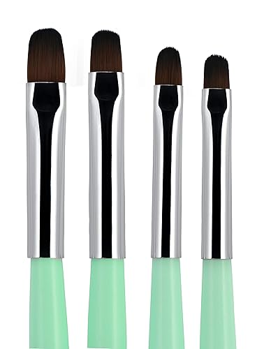 Beaute Galleria - 4pcs Acrylic UV Gel PolyGel Nail Art Brush Set (Size 6, 8, 10, 14), Nail Tips Builder Painting Pen Clean-Up Brush, Wooden Handle