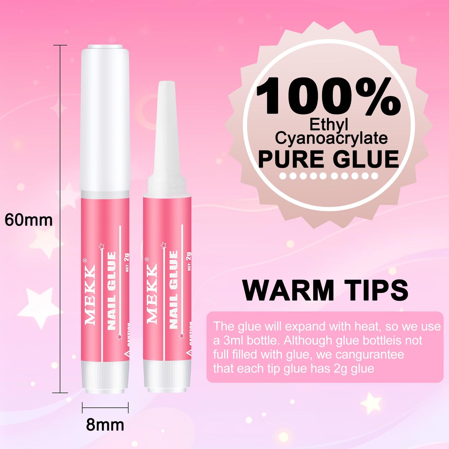 MEKK Nail Glue,Super Strong & Long-Lasting Nail Glue for Acrylic Nails,Press Ons&Broken Nails,Professional Adhesive for Nail Art Supplies,0.07OZ/PCS Beauty and Personal Care MEKK