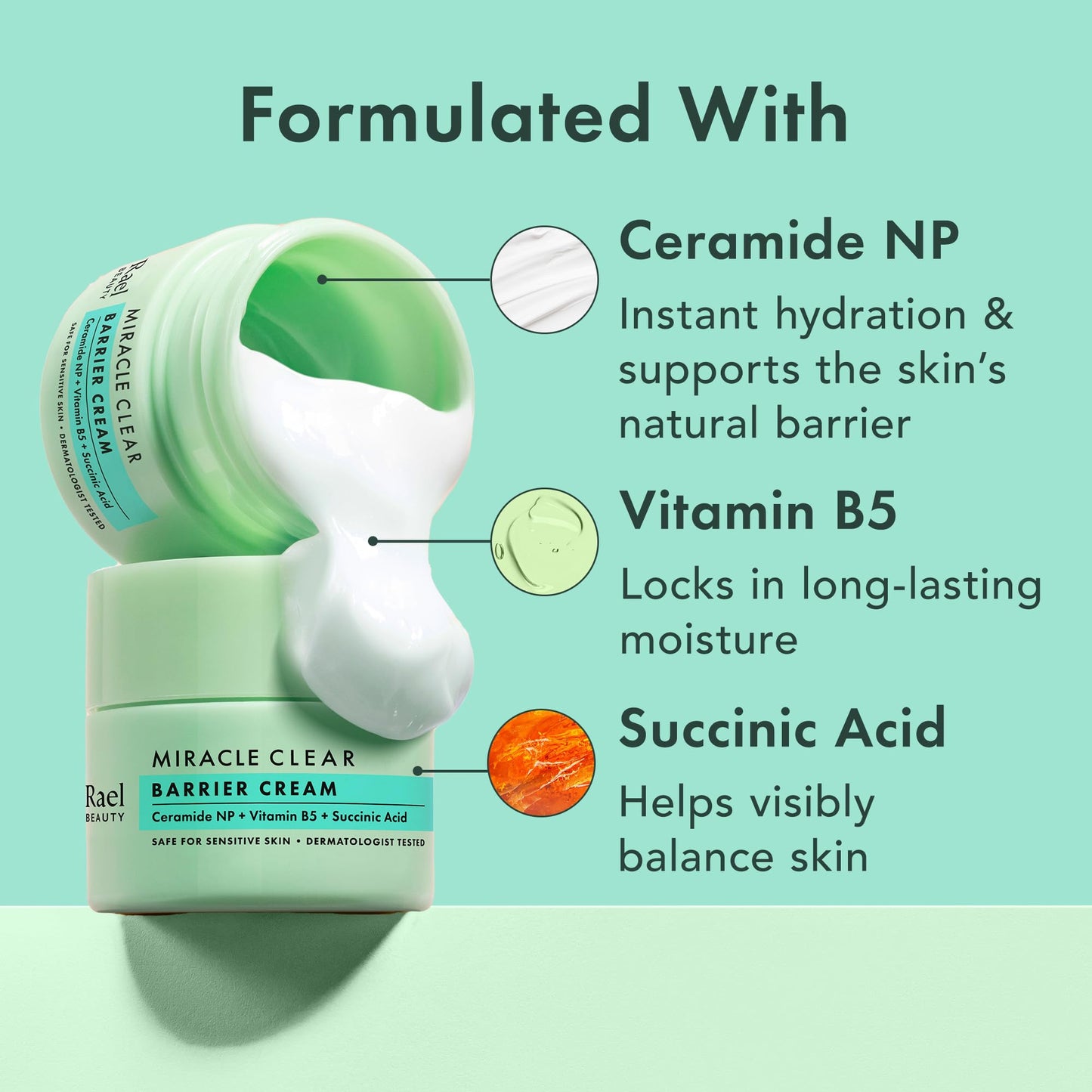 Rael Face Moisturizer, Miracle Clear Barrier Cream - Lightweight Moisturizer with Succinic Acid and Vitamin B5, Hydration, Korean Skin Care (1.8 oz)