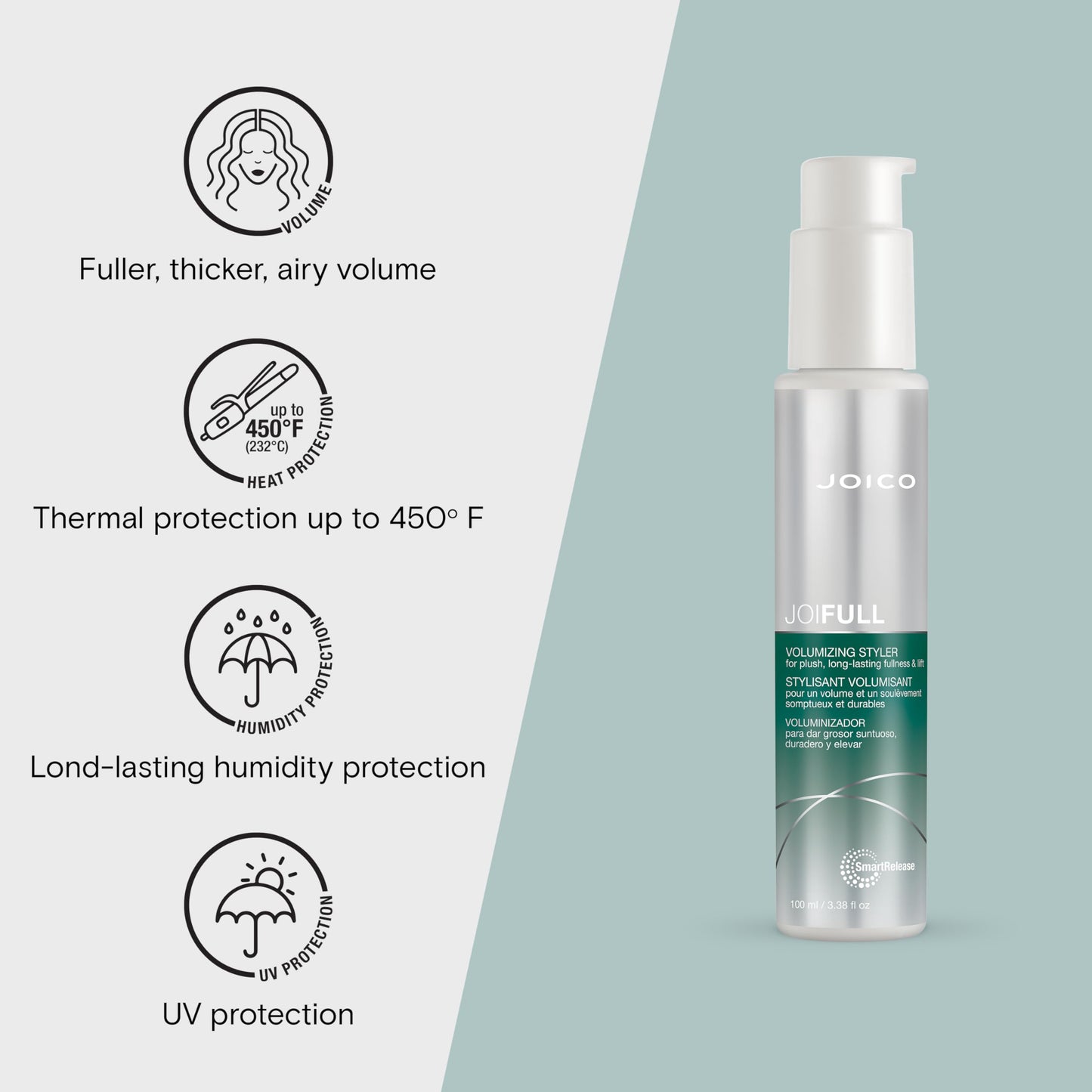 Joico JoiFULL Volumizing Styler | For Fine, Thin Hair | Add Instant Body | Long-Lasting Volume & Texture | Protect Against Pollution | With Rice