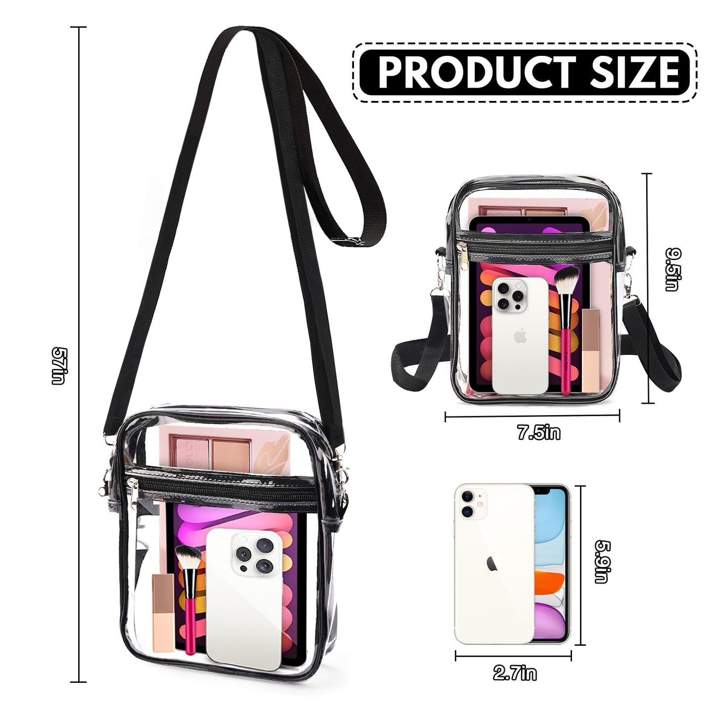 Clear Bag for Stadium Events Clear Purse for Stadium Crossbody Bag with Shoulder Strap
