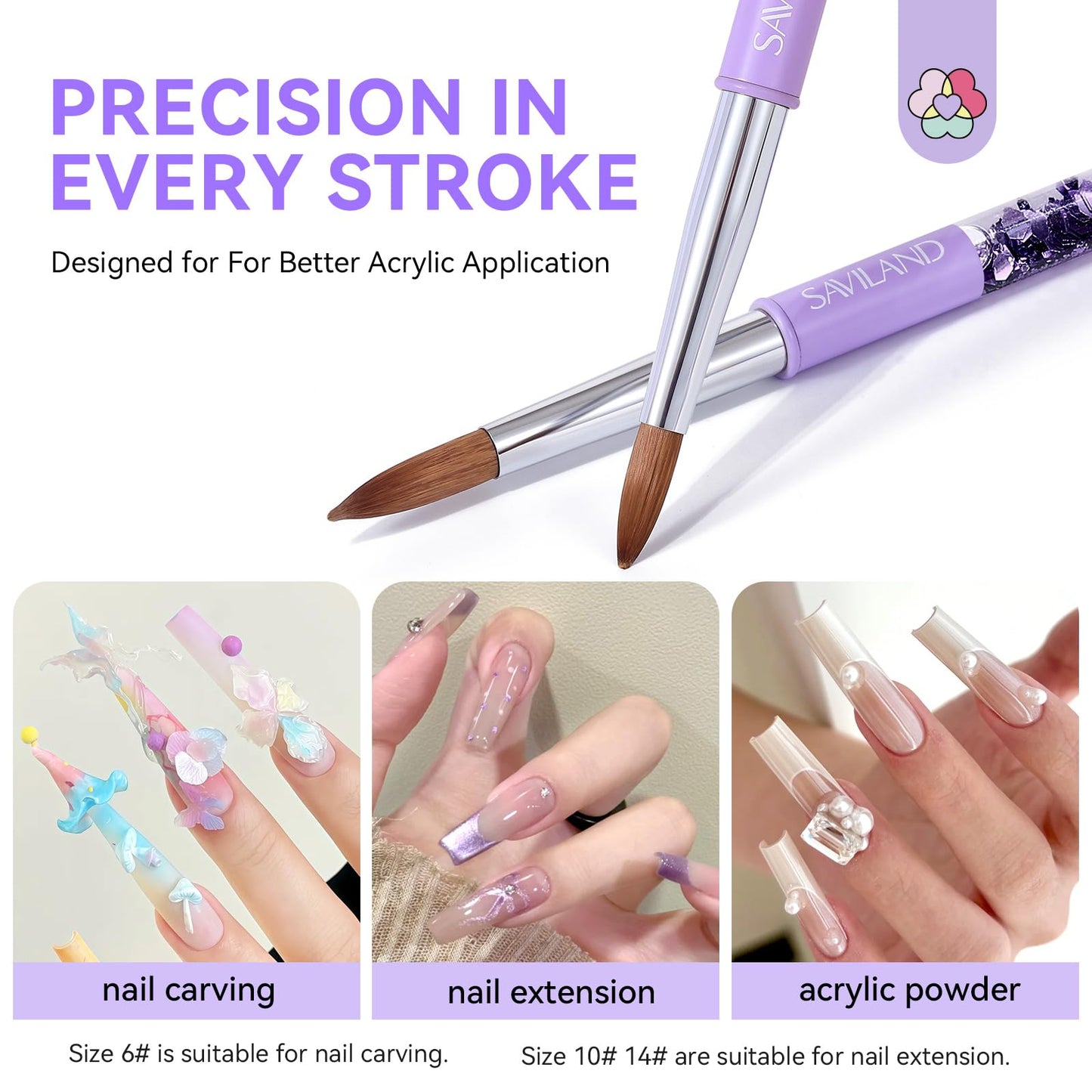 SAVILAND Kolinsky Acrylic Nail Brush Set: Size 6,10,14 Professional Nail Brushes Cleaner Manicure Tool for Acrylics Application Acrylic Powder Nails Beauty and Personal Care SAVILAND
