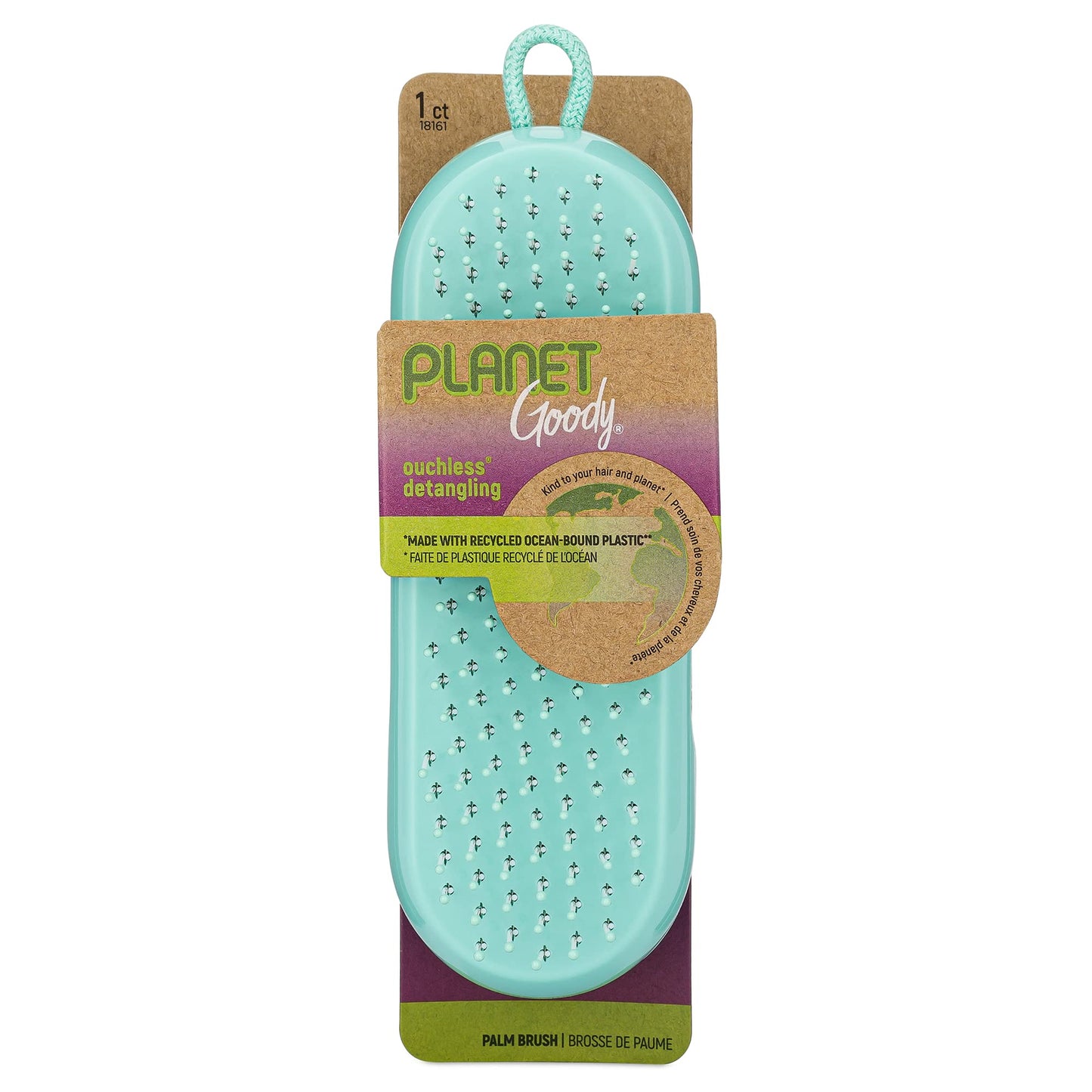GOODY Planet Detangling Palm Hair Brush - Teal - Detangler Comb for Women,Men,and Kids - Wet or Dry - for Natural,Straight,Thick and Curly Hair - Made