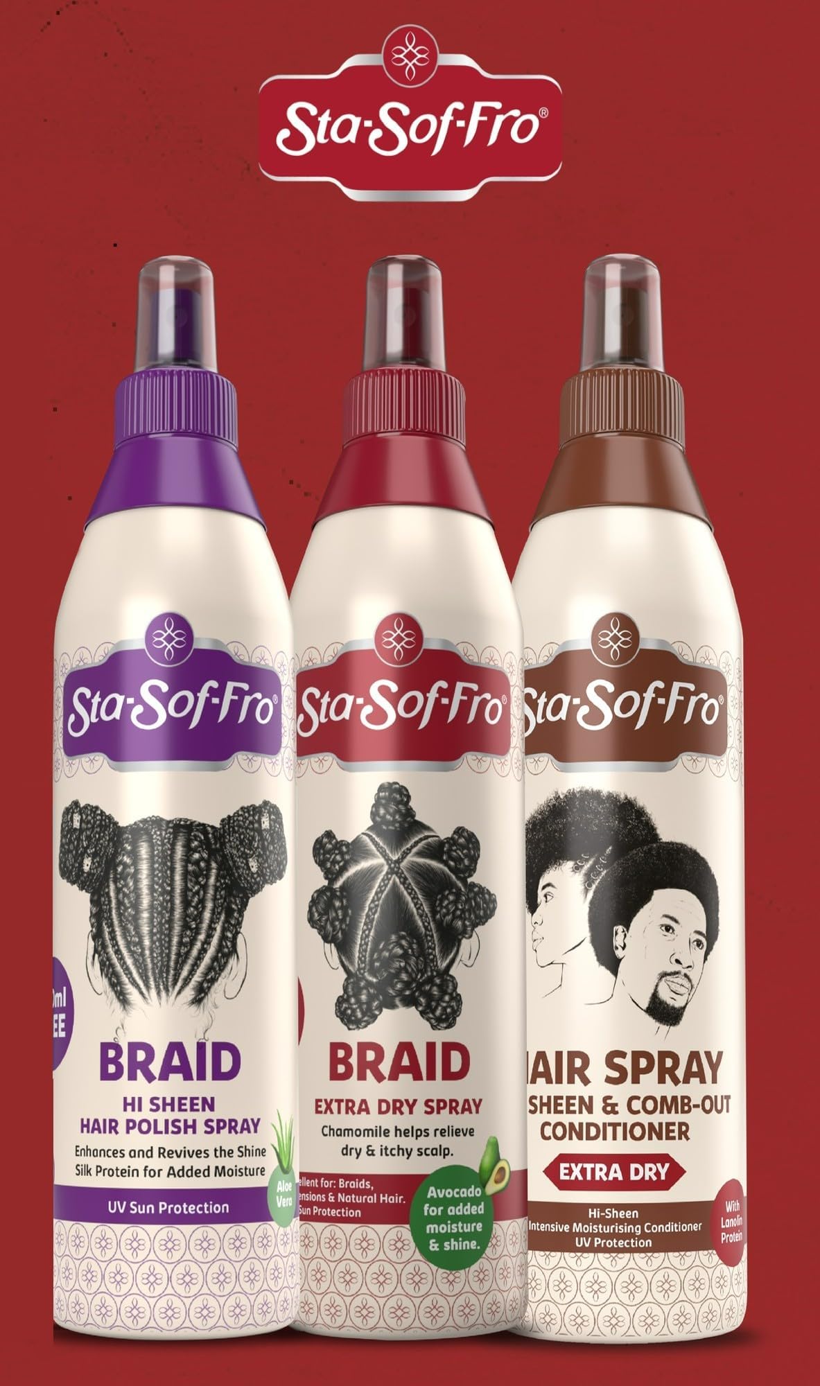 SoftSheen-Carson Sta-Sof-Fro Hair & Scalp Spray Comb Out Conditioner with Lanolin, Extra Dry, 8 fl oz, Brown