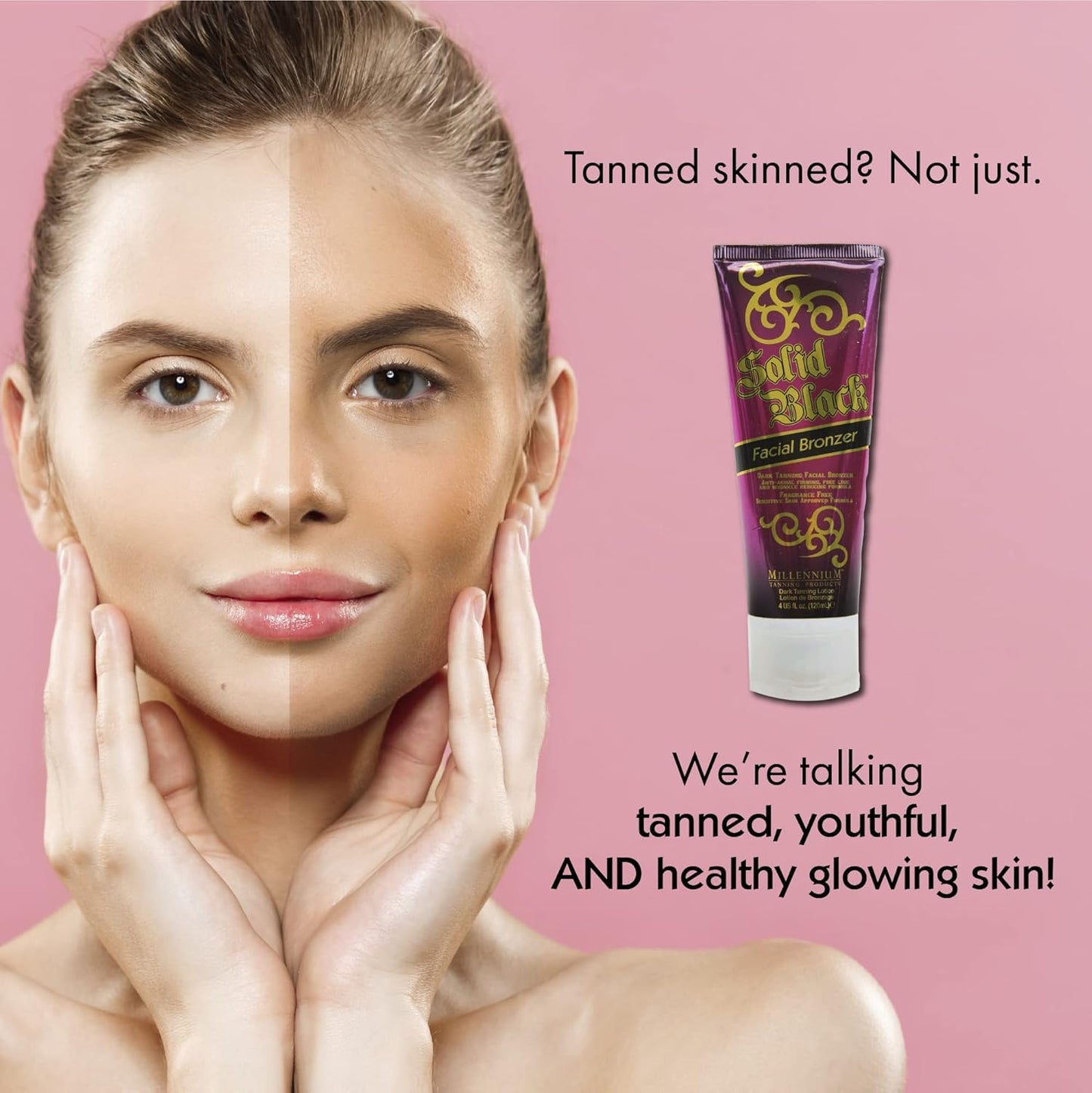 Millennium Tanning Solid Black Facial Bronzer, Skin-Firming Tanning Lotion for Face, 4 ounces