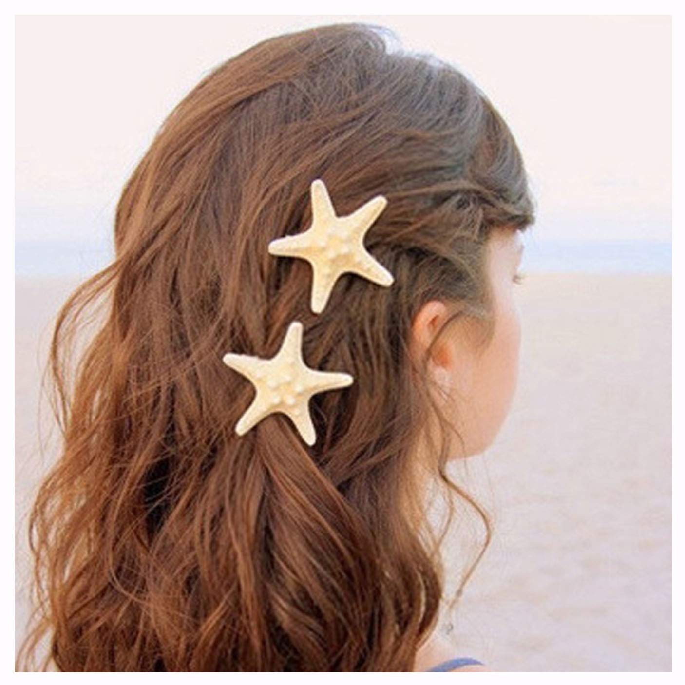 Aluinn Starfish Hair Clip Boho Barrettes Lovely Mermaid Beach Hair Hairpin Jewelry for Women Set of2