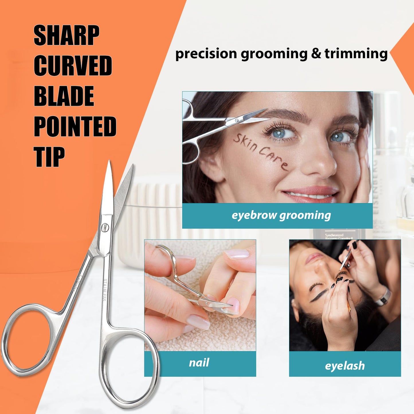 Facial Hair Small Grooming Scissors For Men Women - Eyebrow, Nose Hair, Mustache, Beard, Eyelashes, Ear Trimming Kit - Curved and Rounded Safety Tip Beauty and Personal Care LePinko