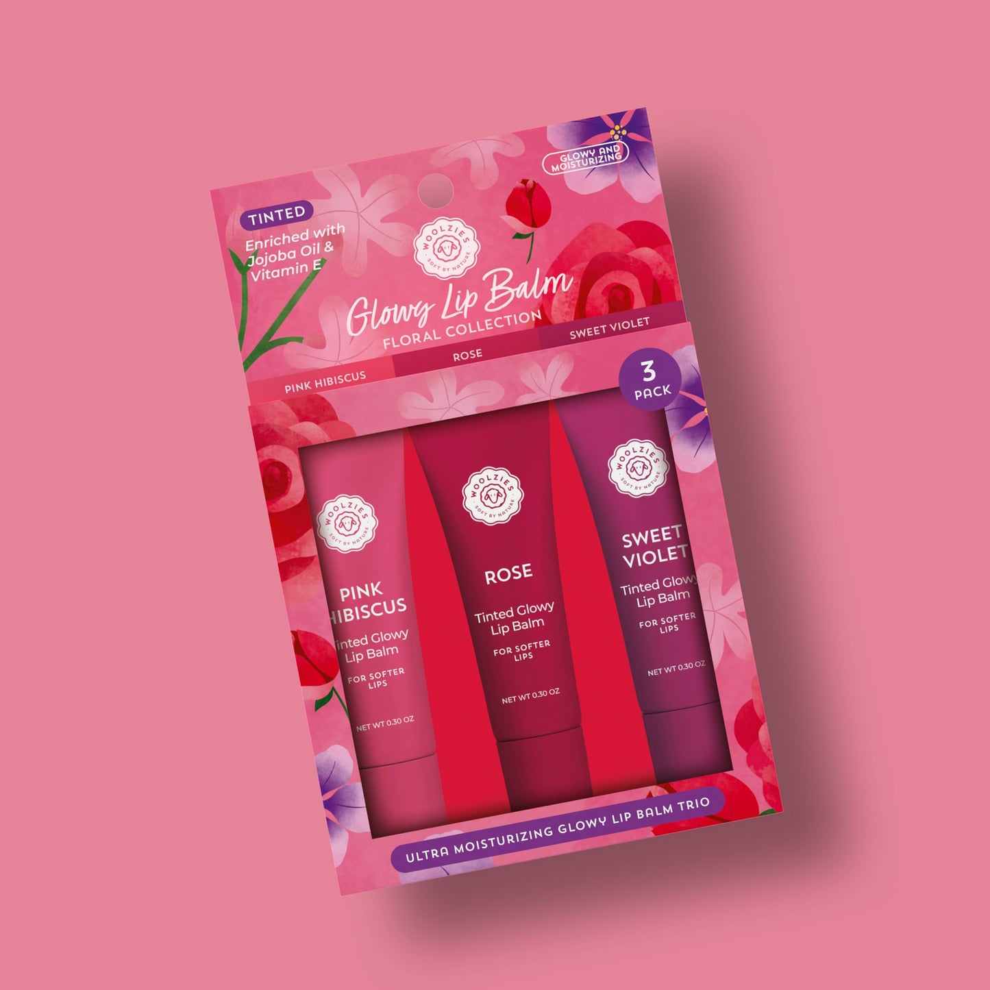 Tinted Glowy Lip Balm Trio - Natural Hydrating Lip Care Set with Vitamin E, Cocoa Butter & Jojoba Oil - Moisturizing, Vegan, Cruelty-Free Lip Balms Beauty and Personal Care Woolzies