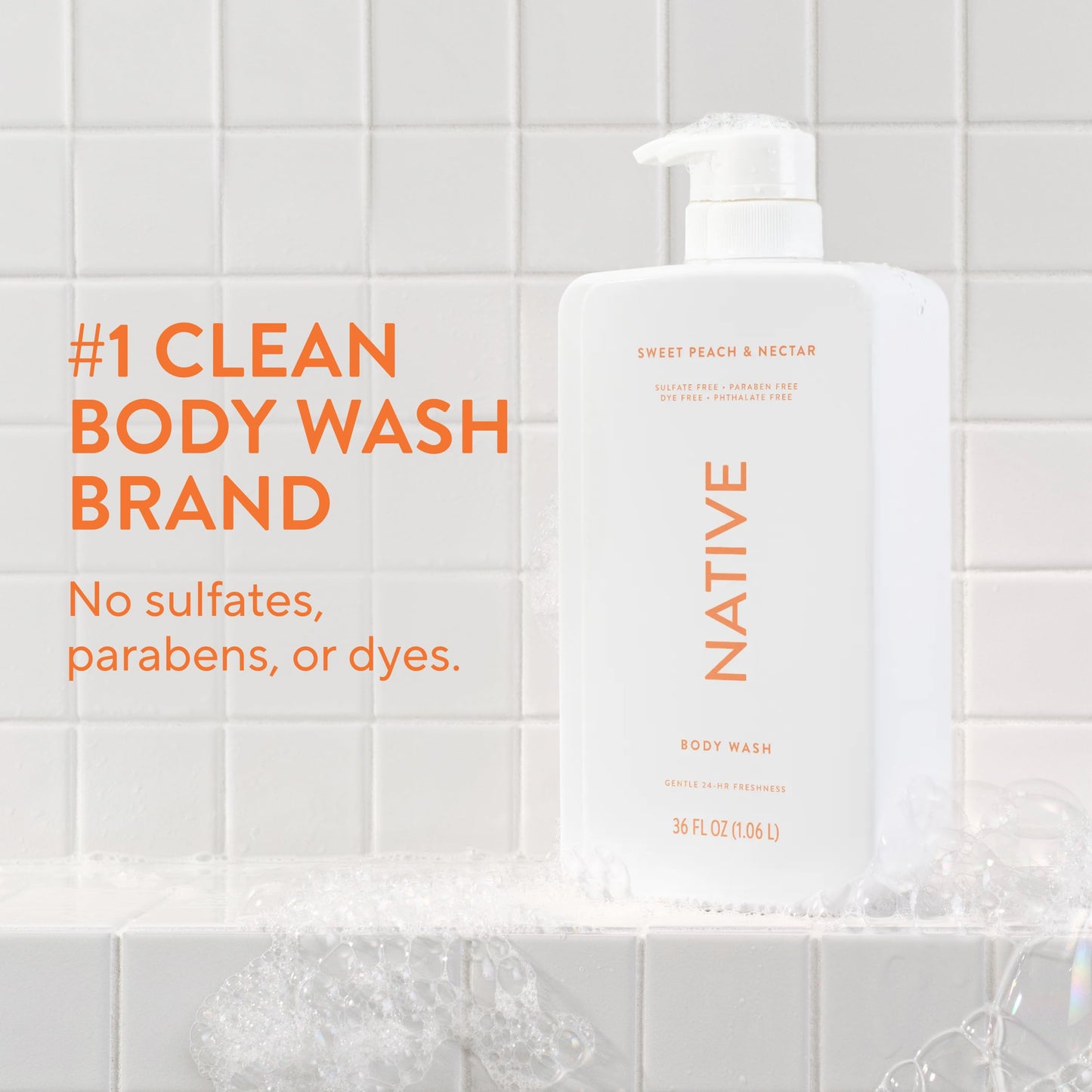 Native Body Wash for Women & Men, Sweet Peach & Nectar, 36 oz Pump Bottle, Sulfate-Free & Gentle Beauty & Personal Care Native
