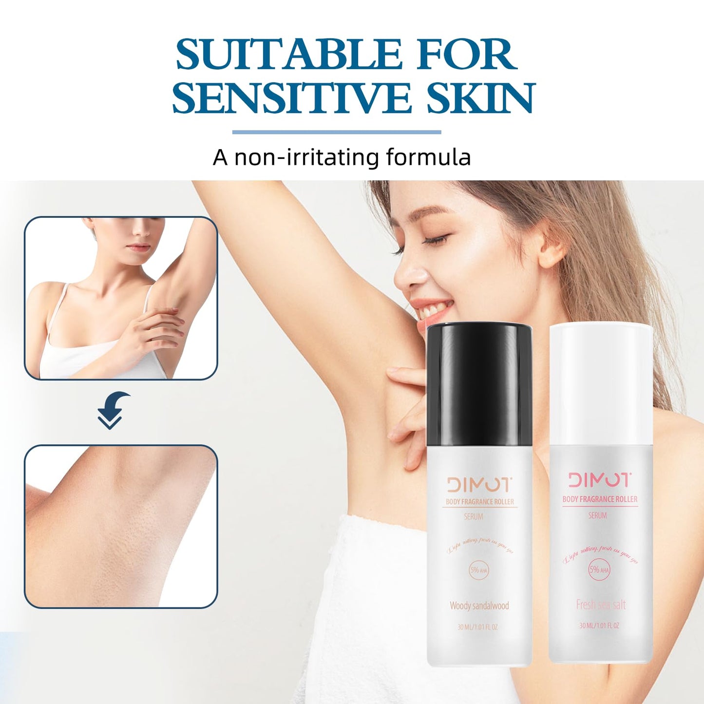 Roll-On Body Deodorant Serum?48H Odor Control + 5% Glycolic Acid?Underarm & Bikini Line Care (1 PC, Fresh Sea Salt) Beauty and Personal Care DIMOT