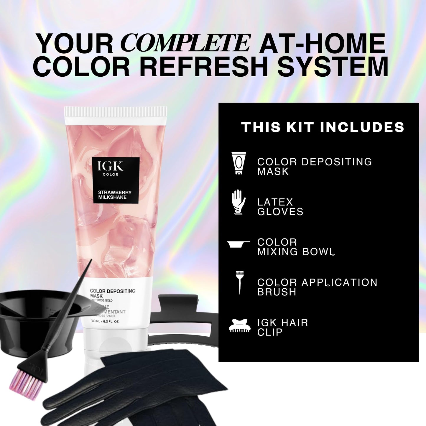 IGK Strawberry Milkshake | Soft Rose Gold Hair Gloss + Color Depositing Kit | Boost Shine, Enhance Pink Tones, Refresh Color | Semi Permanent At-Home