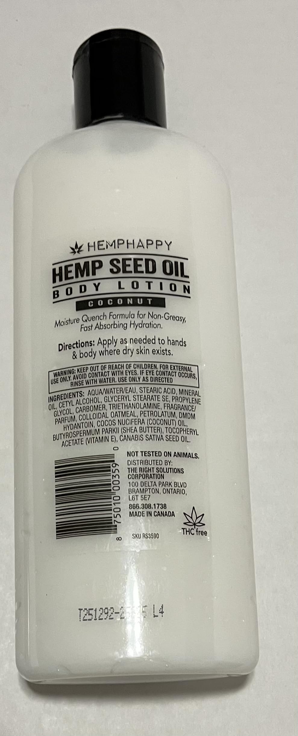 HEMPHAPPY Hemp Seed Oil Body Lotion, Coconut Scent, Moisture Quench Formula, Non-Greasy Fast Absorbing Hydration, 12 FL OZ