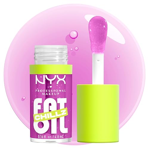 NYX PROFESSIONAL MAKEUP Fat Oil Chillz, Moisturizing, Shiny and Vegan Tinted Lip Gloss - Strawberry Slush (Sheer Pinkish Purple)